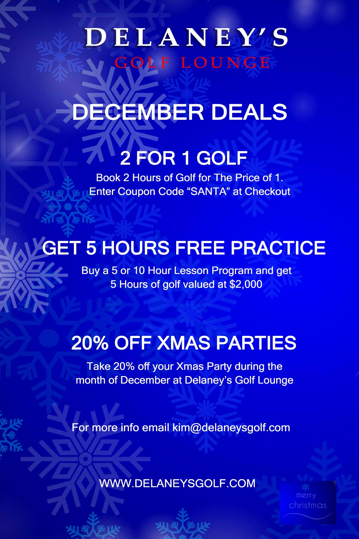 December Specials at Delaneys Golf
